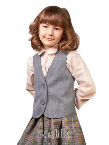 Жилет для дівчинки Sashka шкільний сірий (напіввовна), розмір 116-152